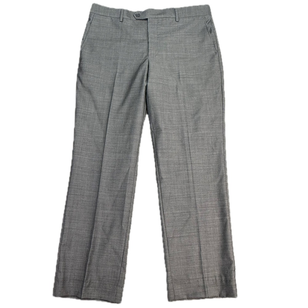 Saks Fifth Avenue Dress Pants Mens 36 Grey 100% Wool Made in Italy Flat Front